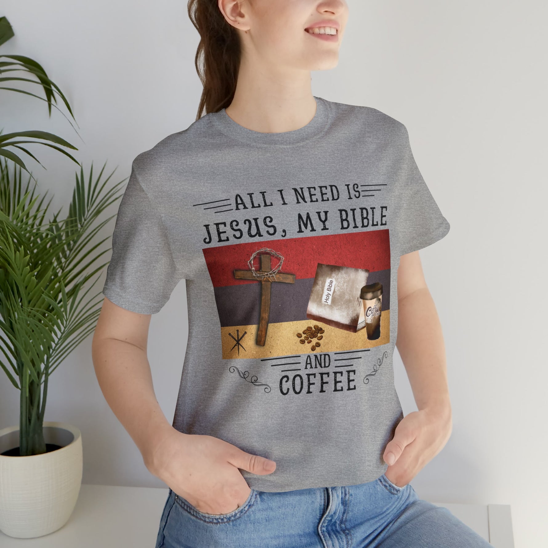 All I Need Is Jesus, My Bible, and Coffee | Unisex Jersey Short Sleeve Tee - Zealous Christian Gear - 9