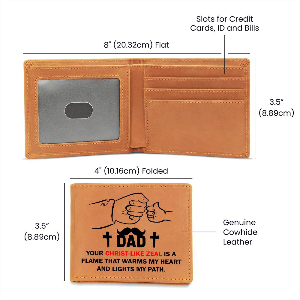 DAD: YOUR CHRIST-LIKE ZEAL IS A FLAME | Graphic Leather Wallet - Zealous Christian Gear - 3