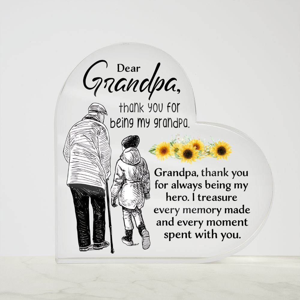 Dear Grandpa | Thank You For Being My Grandpa | Heart-Shaped Acrylic Plaque - Zealous Christian Gear - 6