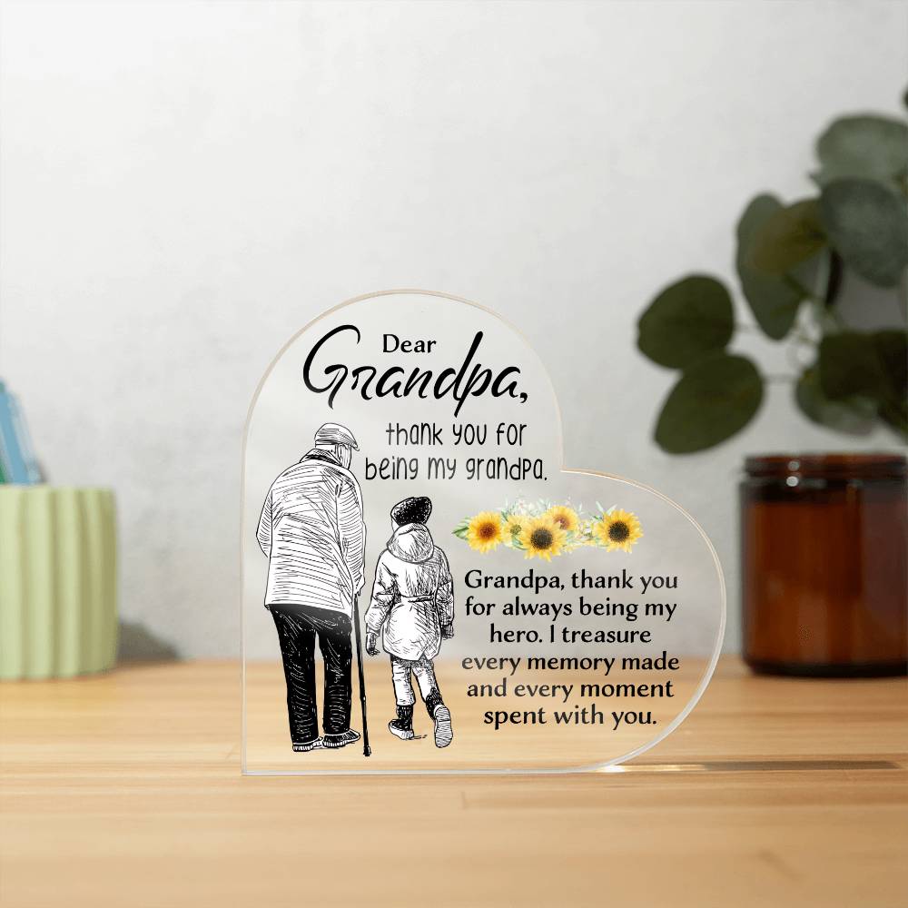 Dear Grandpa | Thank You For Being My Grandpa | Heart-Shaped Acrylic Plaque - Zealous Christian Gear - 3