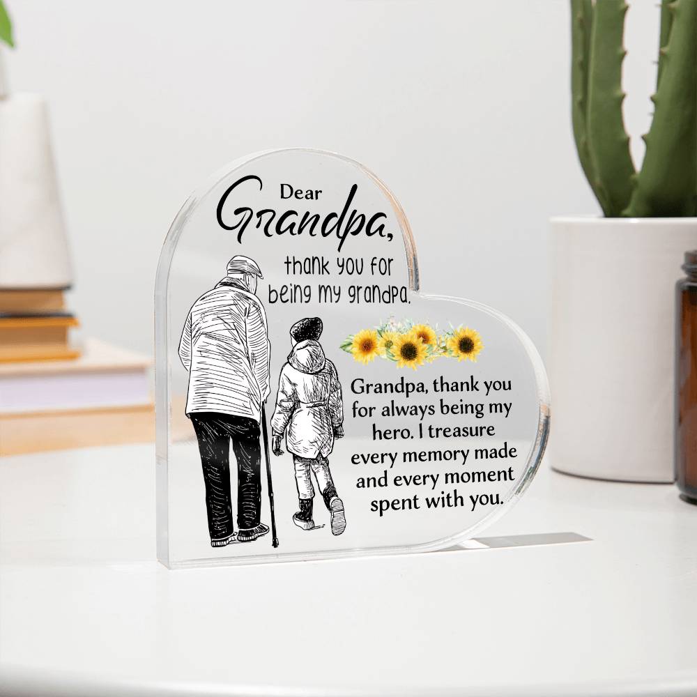 Dear Grandpa | Thank You For Being My Grandpa | Heart-Shaped Acrylic Plaque - Zealous Christian Gear - 9