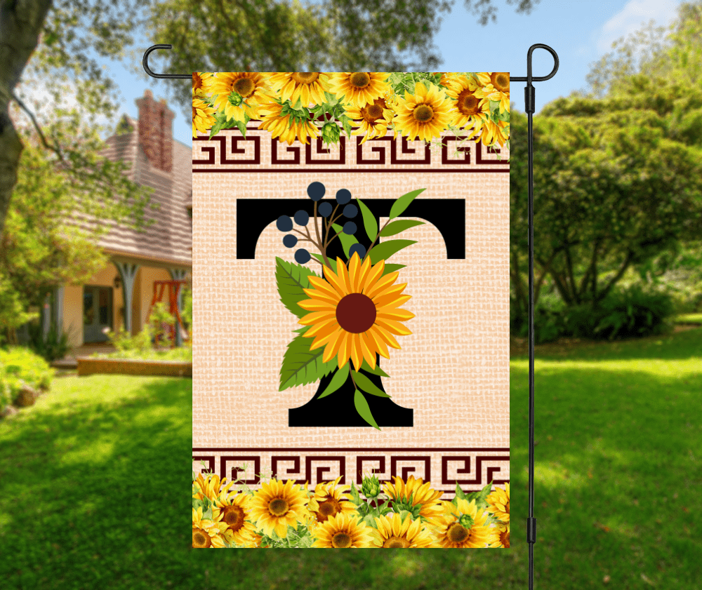 Elegant Sunflower Design Garden Flag with A-Z Letter Variations - Zealous Christian Gear - 24