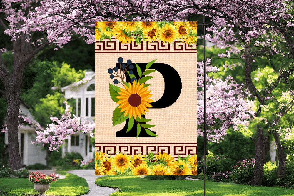 Elegant Sunflower Design Garden Flag with A-Z Letter Variations - Zealous Christian Gear - 20