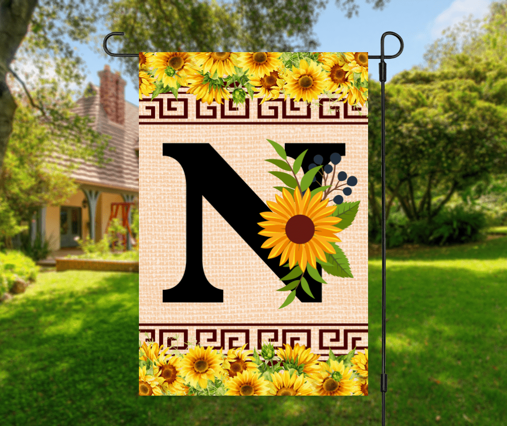 Elegant Sunflower Design Garden Flag with A-Z Letter Variations - Zealous Christian Gear - 18