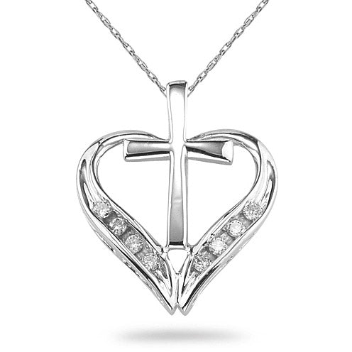 Eternal Love | 14K White Gold Cross and Heart Diamond Necklace - Zealous Christian Gear - 2