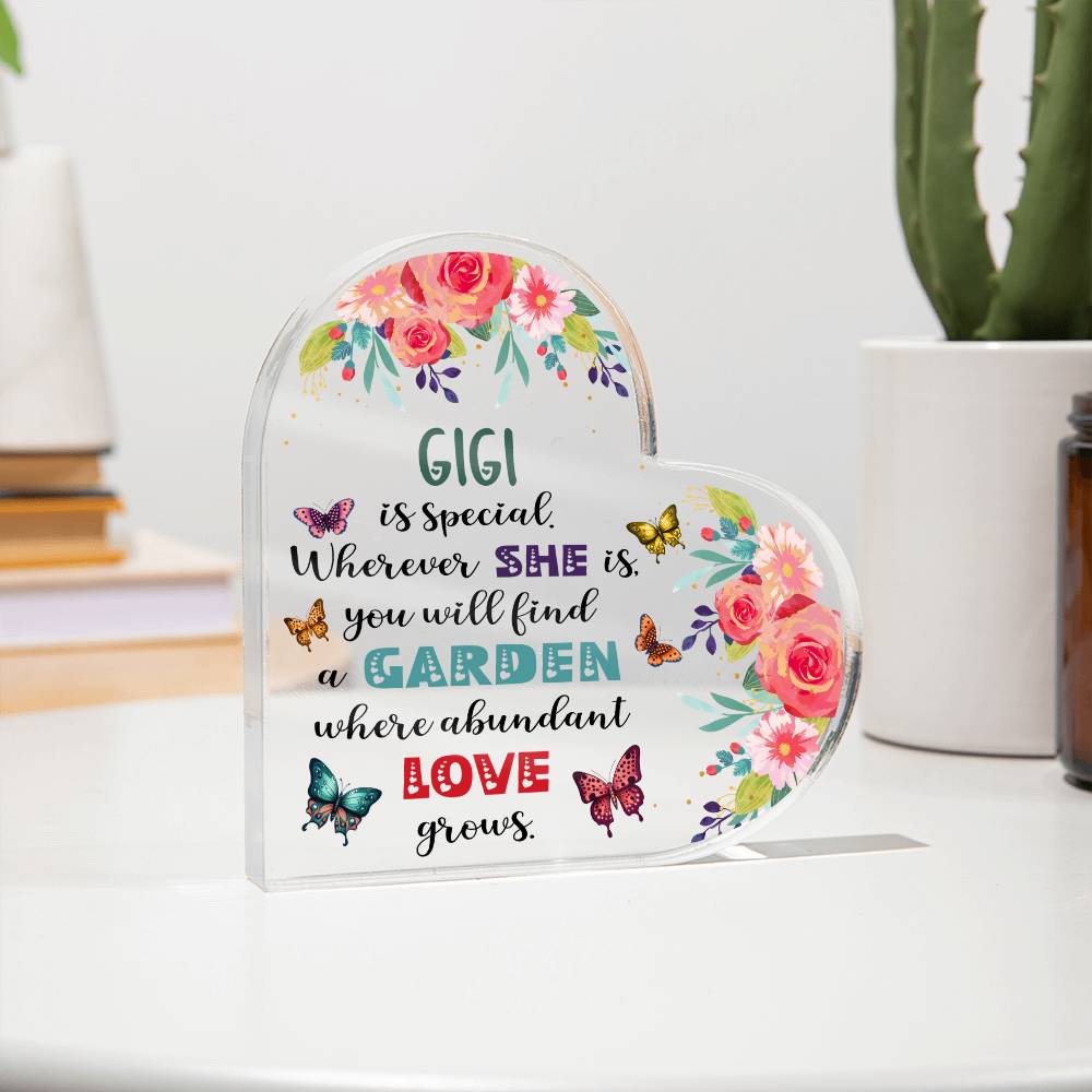 Gigi - Garden Where Abundant Love Grows | Heart-Shaped Acrylic Plaque | Gifts for Grandmother - Zealous Christian Gear - 7