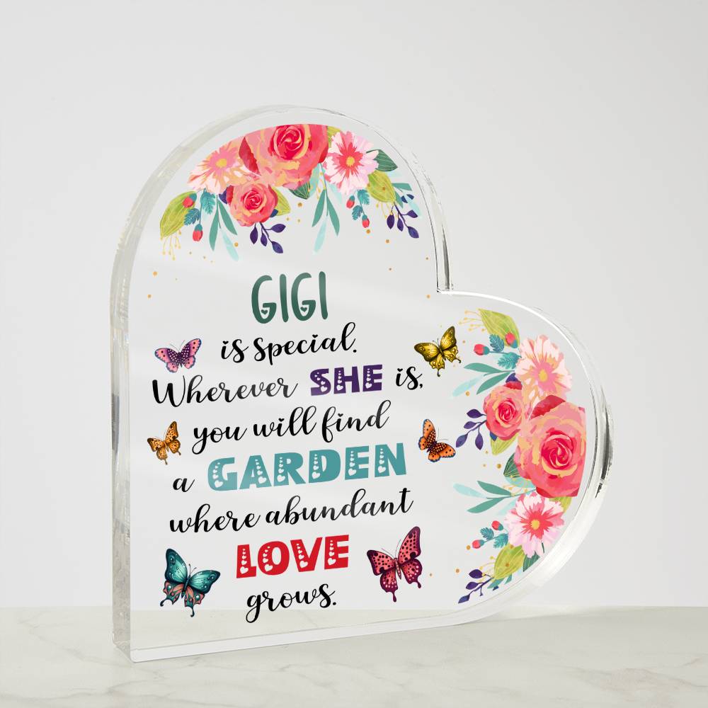 Gigi - Garden Where Abundant Love Grows | Heart-Shaped Acrylic Plaque | Gifts for Grandmother - Zealous Christian Gear - 5