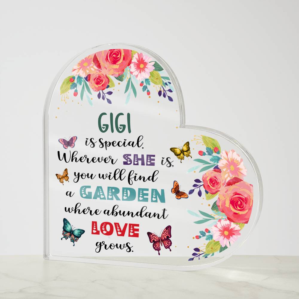 Gigi - Garden Where Abundant Love Grows | Heart-Shaped Acrylic Plaque | Gifts for Grandmother - Zealous Christian Gear - 4