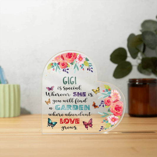 Gigi - Garden Where Abundant Love Grows | Heart-Shaped Acrylic Plaque | Gifts for Grandmother - Zealous Christian Gear - 1