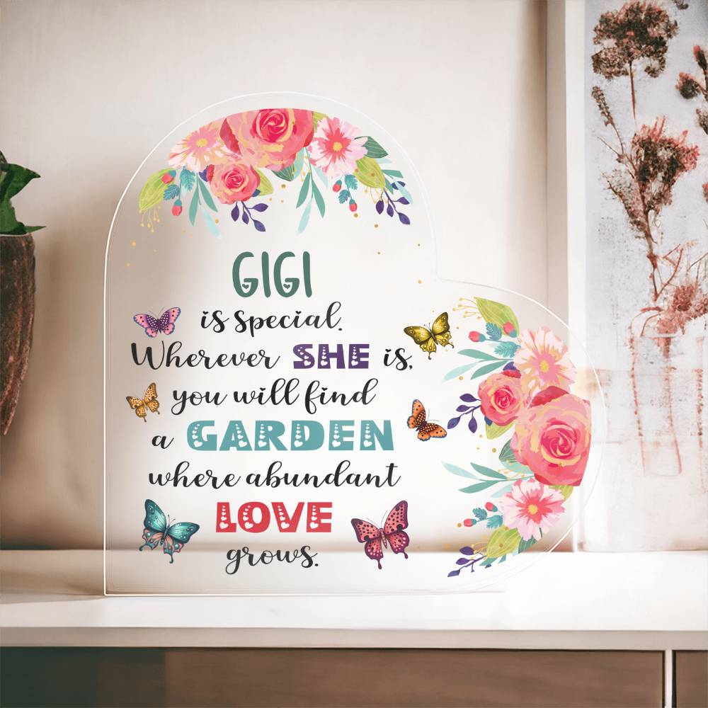 Gigi - Garden Where Abundant Love Grows | Heart-Shaped Acrylic Plaque | Gifts for Grandmother - Zealous Christian Gear - 2