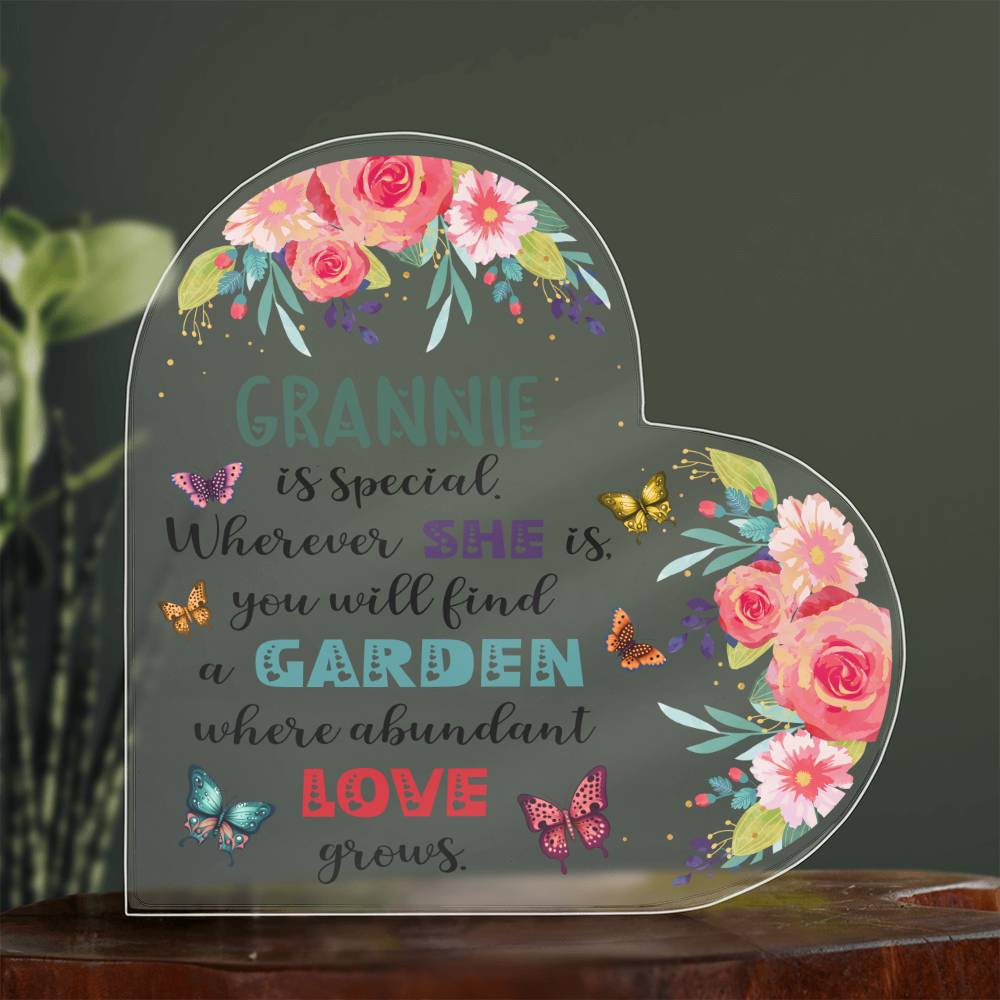 Grannie - Garden Where Abundant Love Grows | Heart-Shaped Acrylic Plaque | Gifts for Grandmother - Zealous Christian Gear - 8