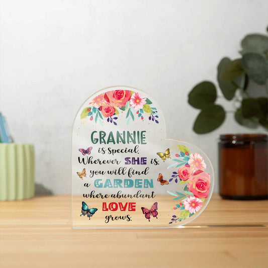 Grannie - Garden Where Abundant Love Grows | Heart-Shaped Acrylic Plaque | Gifts for Grandmother - Zealous Christian Gear - 1