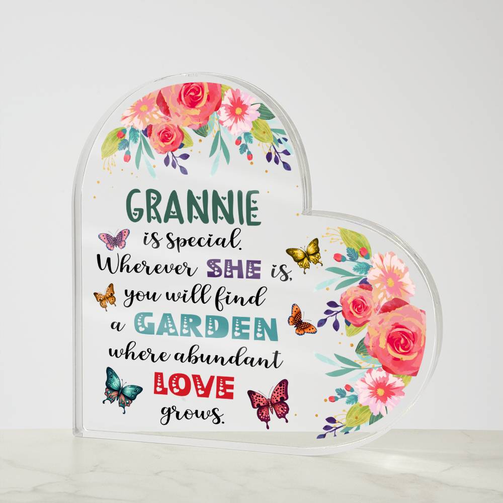 Grannie - Garden Where Abundant Love Grows | Heart-Shaped Acrylic Plaque | Gifts for Grandmother - Zealous Christian Gear - 4