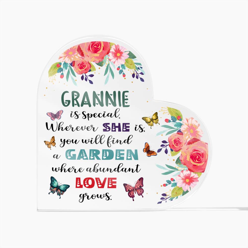 Grannie - Garden Where Abundant Love Grows | Heart-Shaped Acrylic Plaque | Gifts for Grandmother - Zealous Christian Gear - 3