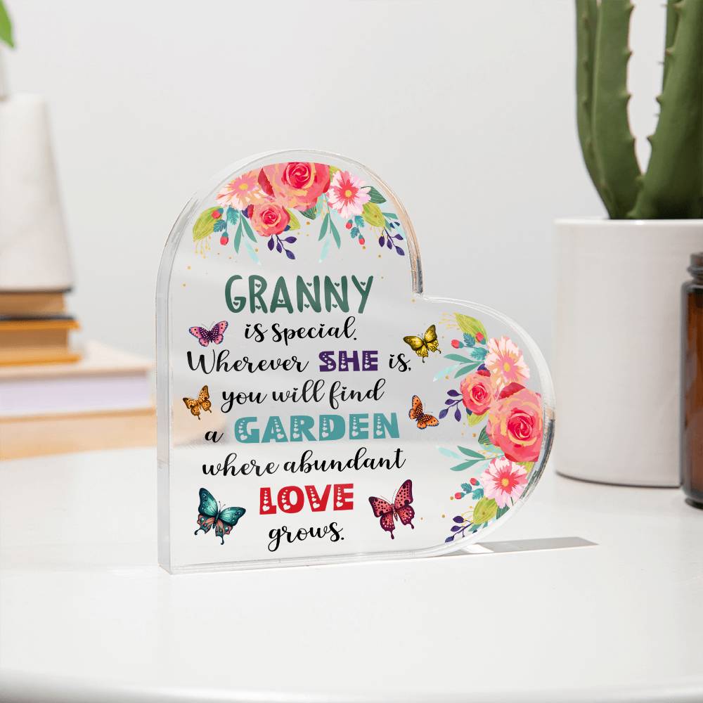 Granny - Garden Where Abundant Love Grows | Heart-Shaped Acrylic Plaque | Gifts for Grandmother - Zealous Christian Gear - 6