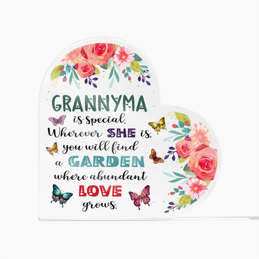 GrannyMa - Garden Where Abundant Love Grows | Heart-Shaped Acrylic Plaque | Gifts for Grandmother - Zealous Christian Gear - 1