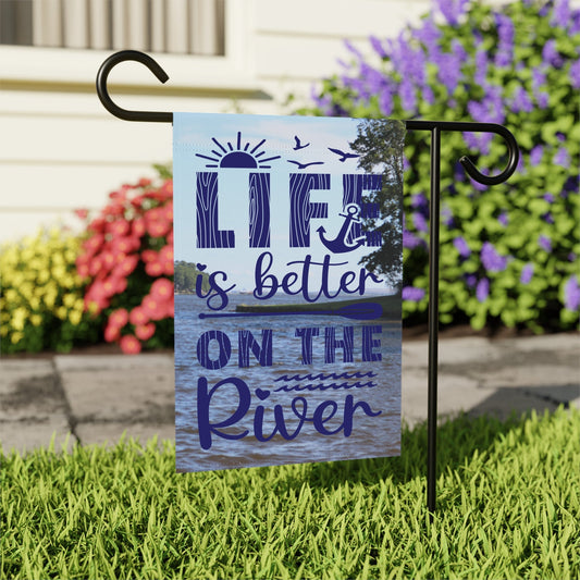Life Is Better On the River | Navy Blue | 12" x 18" Garden Flag - Zealous Christian Gear - 1