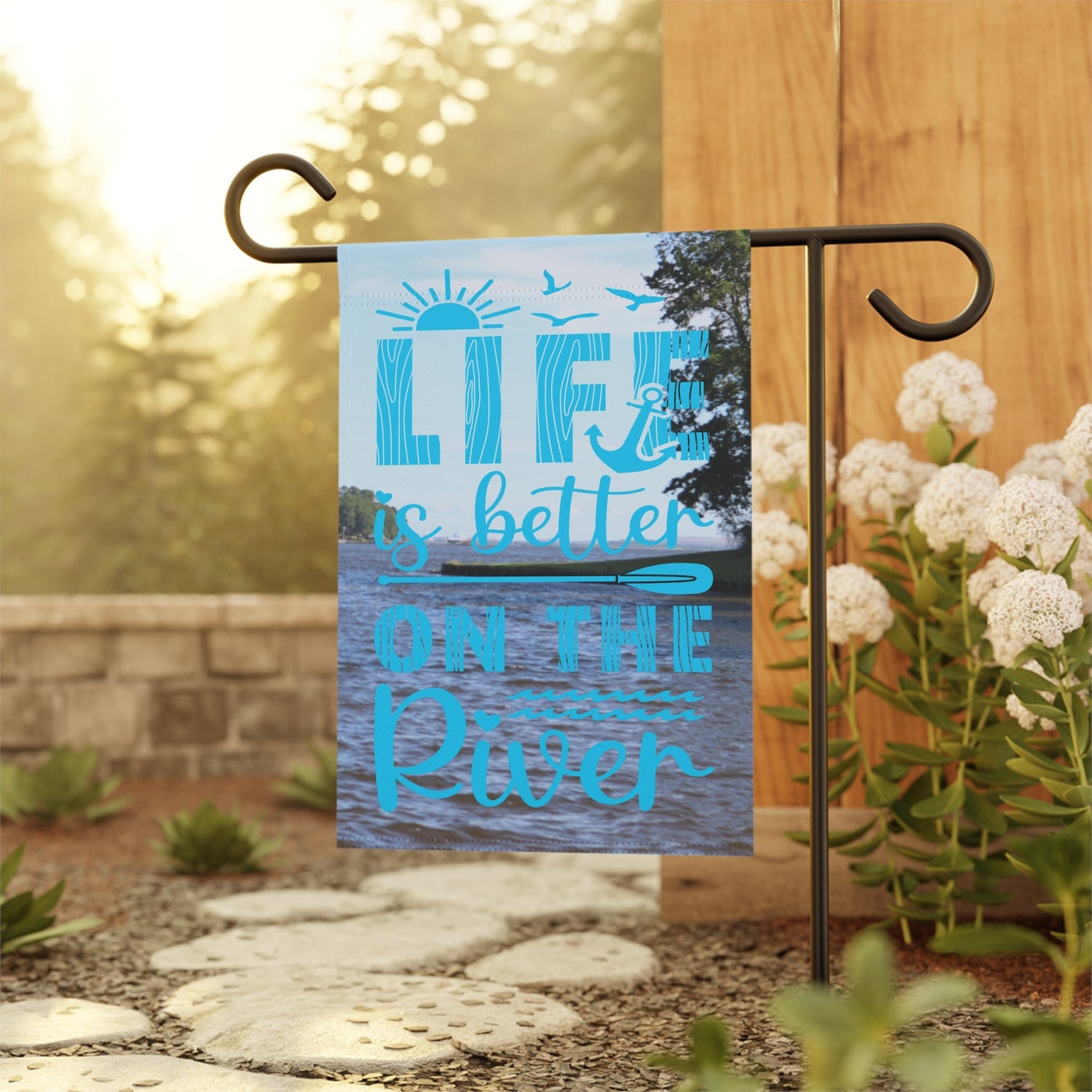 Life Is Better On The River | Sky Blue | 12" x 18" Garden Flag - Zealous Christian Gear - 1