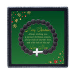 Merry Christmas From Mom | Cross & Volcanic Bead Bracelet - Zealous Christian Gear - 11