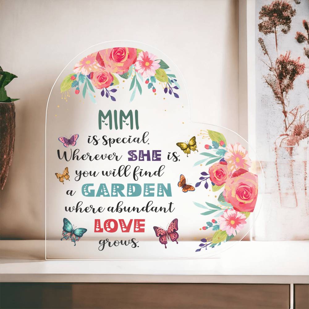 Love Grows in Mimi's Garden | Heart-Shaped Acrylic Plaque - Zealous Christian Gear - 2